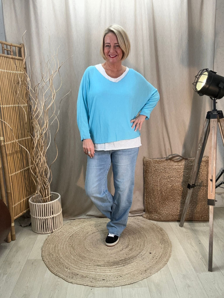 Two Piece Fine Knit Top With White Vest Be You Lifestyle Boutique One Size / Turquoise