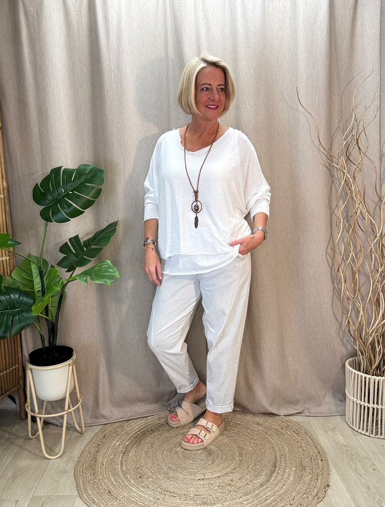 Two Piece Fine Knit Top With White Vest Be You Lifestyle Boutique One Size / White