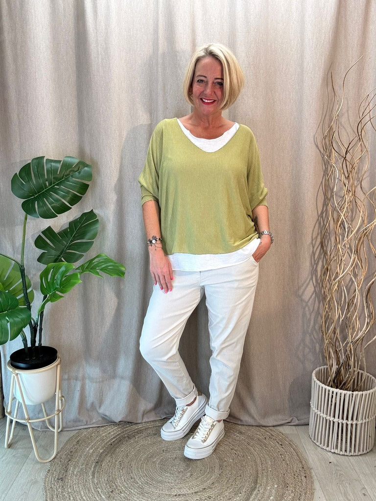 Two Piece Fine Knit Top With White Vest Be You Lifestyle Boutique One Size / Pistachio