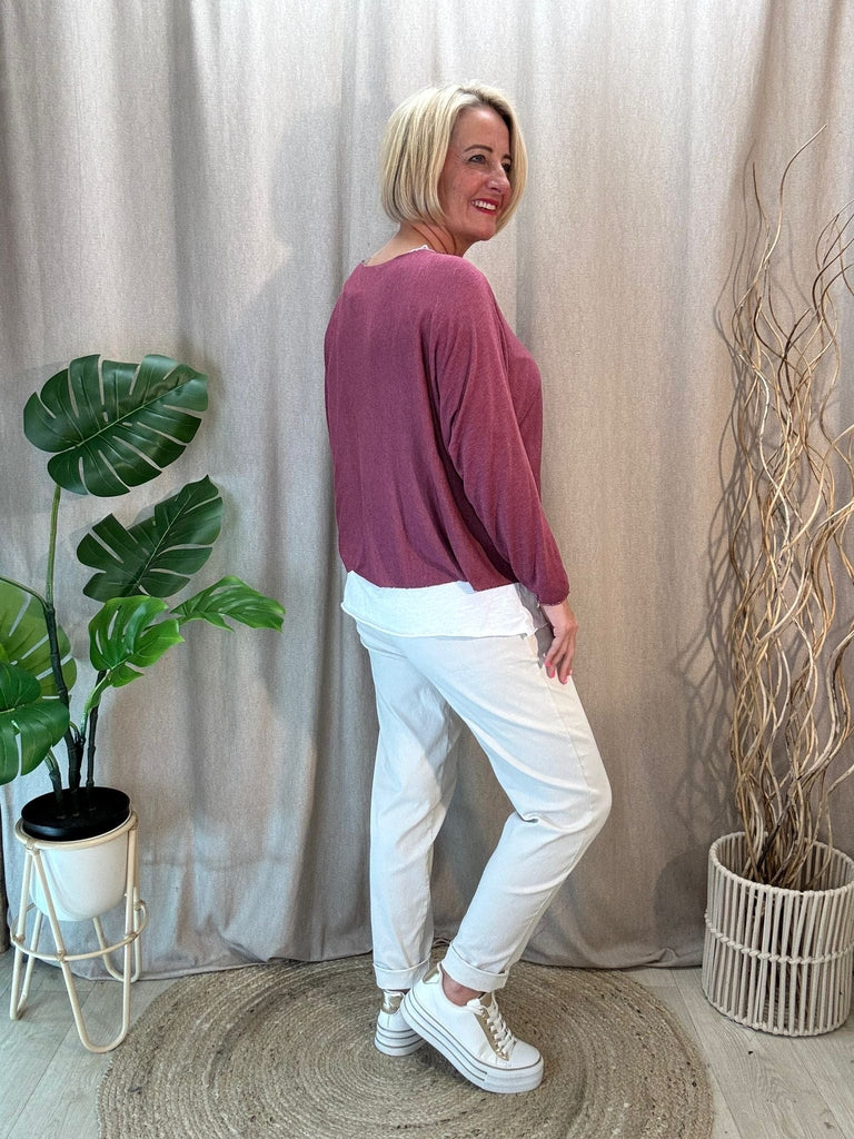 Two Piece Fine Knit Top with White Vest - Made in Italy Be You Lifestyle Boutique
