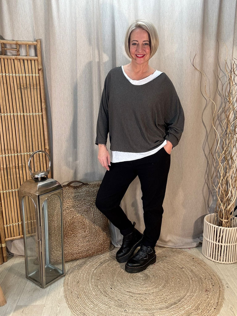 Two Piece Fine Knit Top with White Vest - Made in Italy Be You Lifestyle Boutique One Size / Chocolate