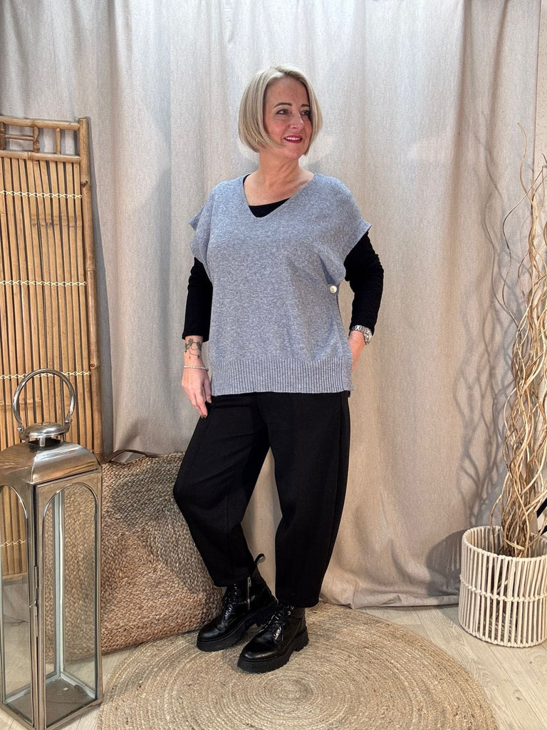 V Neck Button Side Knitted Tank Top Be You Lifestyle Boutique One Size / Grey