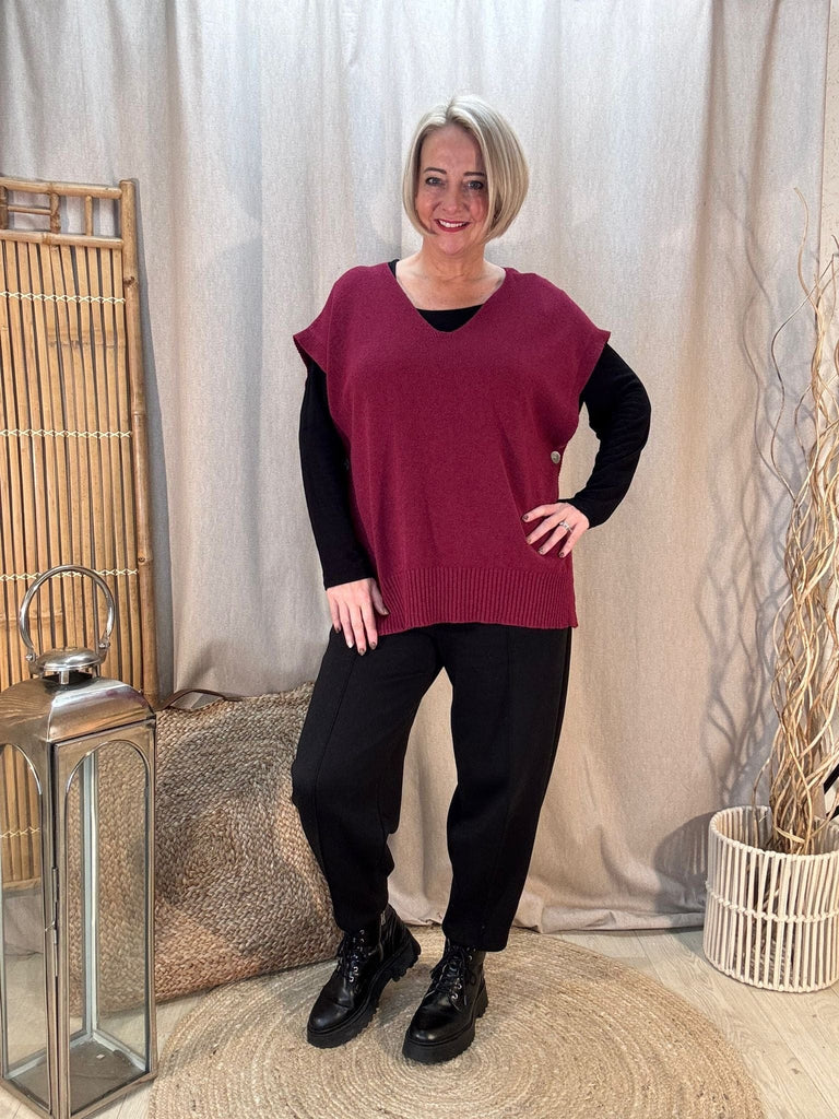 V Neck Button Side Knitted Tank Top Be You Lifestyle Boutique One Size / Burgundy