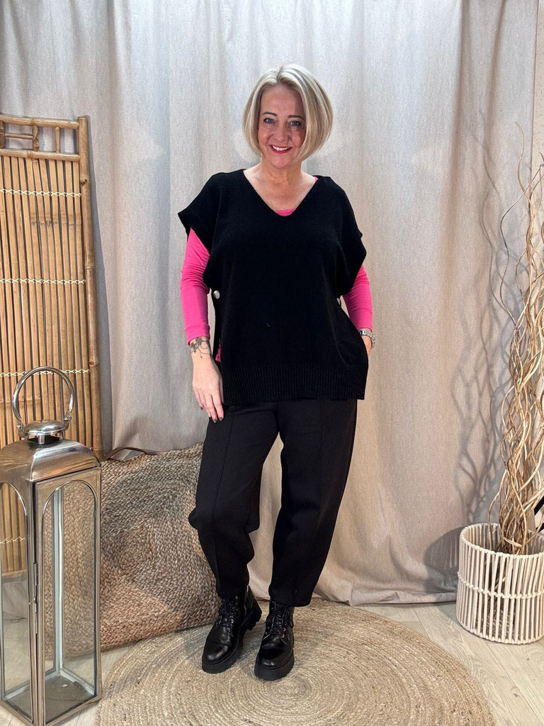 V Neck Button Side Knitted Tank Top Be You Lifestyle Boutique One Size / Navy