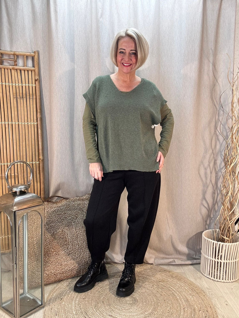 V Neck Button Side Knitted Tank Top Be You Lifestyle Boutique One Size / Khaki