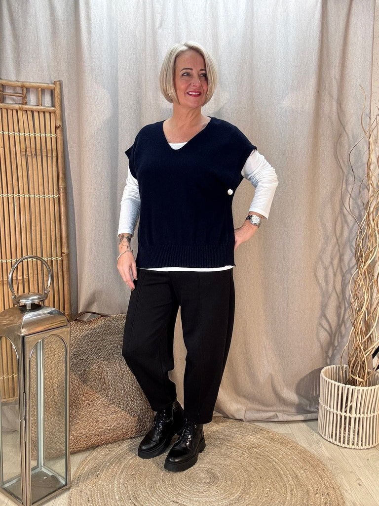 V Neck Button Side Knitted Tank Top Be You Lifestyle Boutique One Size / Black