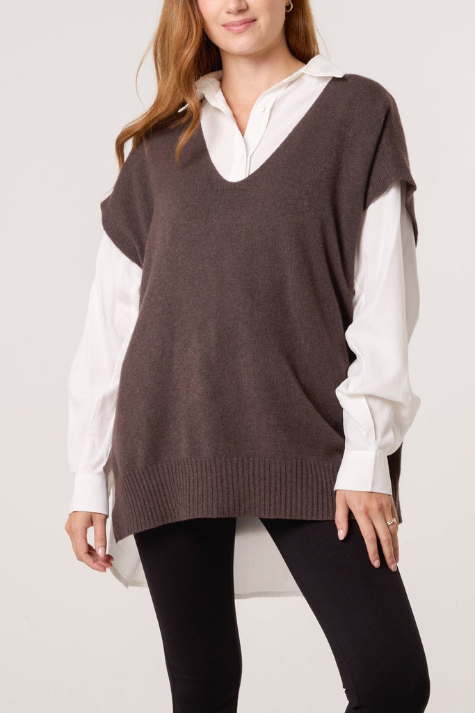 V Neck Button Side Knitted Tank Top Be You Lifestyle Boutique One Size / Chocolate