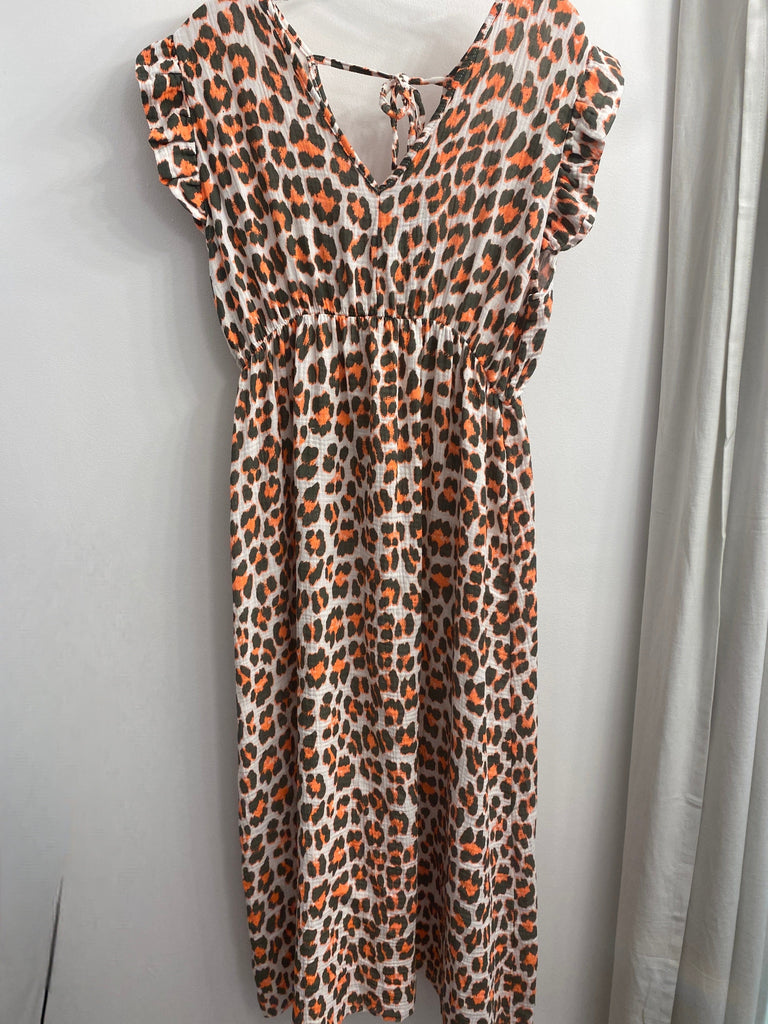 V Neck Frill Sleeved Leopard Print Dress Be You Lifestyle Boutique