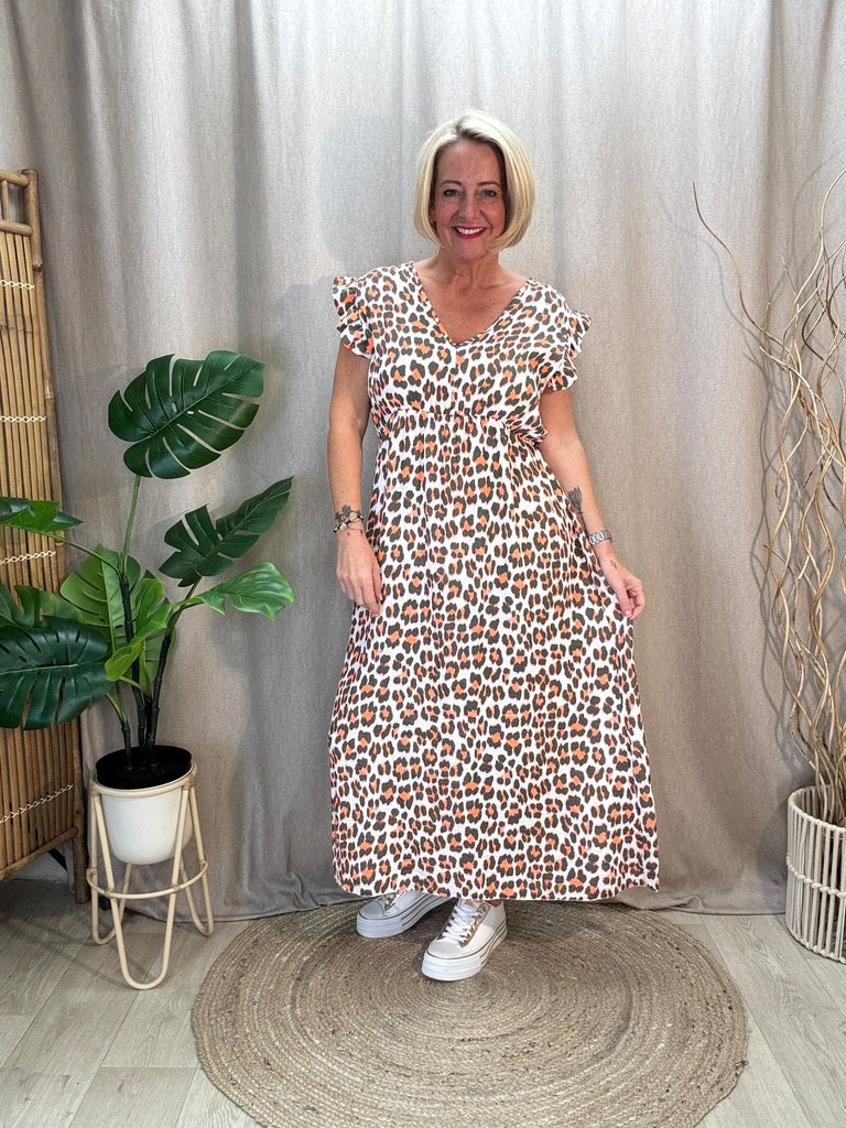 V Neck Frill Sleeved Leopard Print Dress Be You Lifestyle Boutique