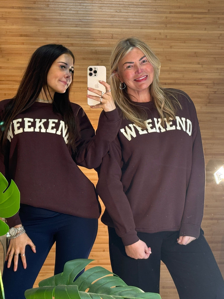 Weekend Applique Slogan Fleece Backed Sweatshirt Be You Lifestyle Boutique
