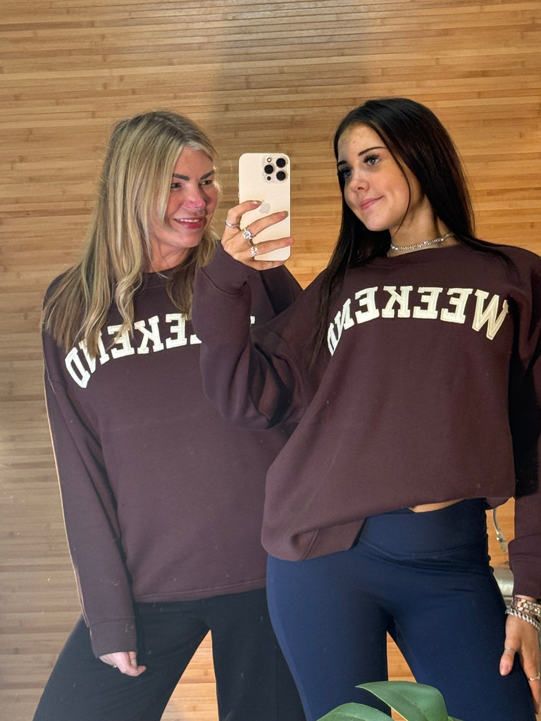 Weekend Applique Slogan Fleece Backed Sweatshirt Be You Lifestyle Boutique