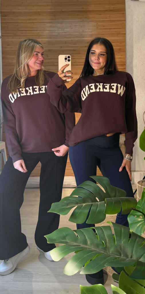 Weekend Applique Slogan Fleece Backed Sweatshirt Be You Lifestyle Boutique