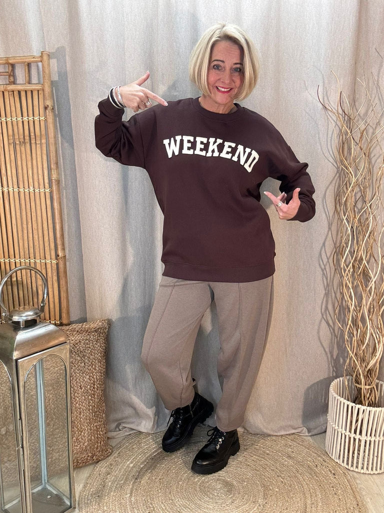 Weekend Applique Slogan Fleece Backed Sweatshirt Be You Lifestyle Boutique