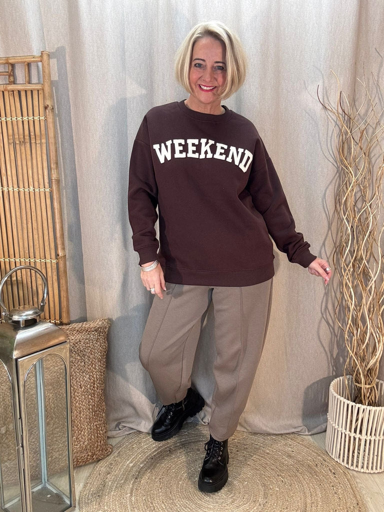Weekend Applique Slogan Fleece Backed Sweatshirt Be You Lifestyle Boutique