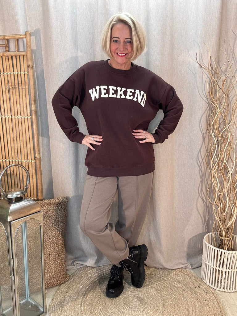 Weekend Applique Slogan Fleece Backed Sweatshirt Be You Lifestyle Boutique