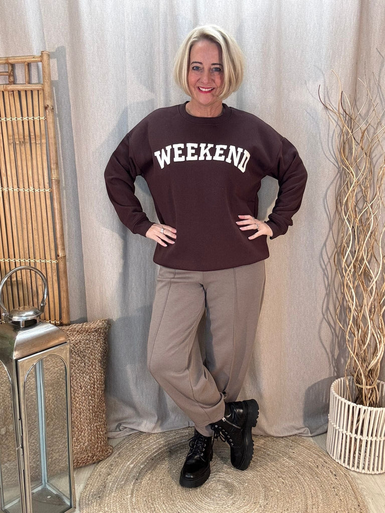 Weekend Applique Slogan Fleece Backed Sweatshirt Be You Lifestyle Boutique