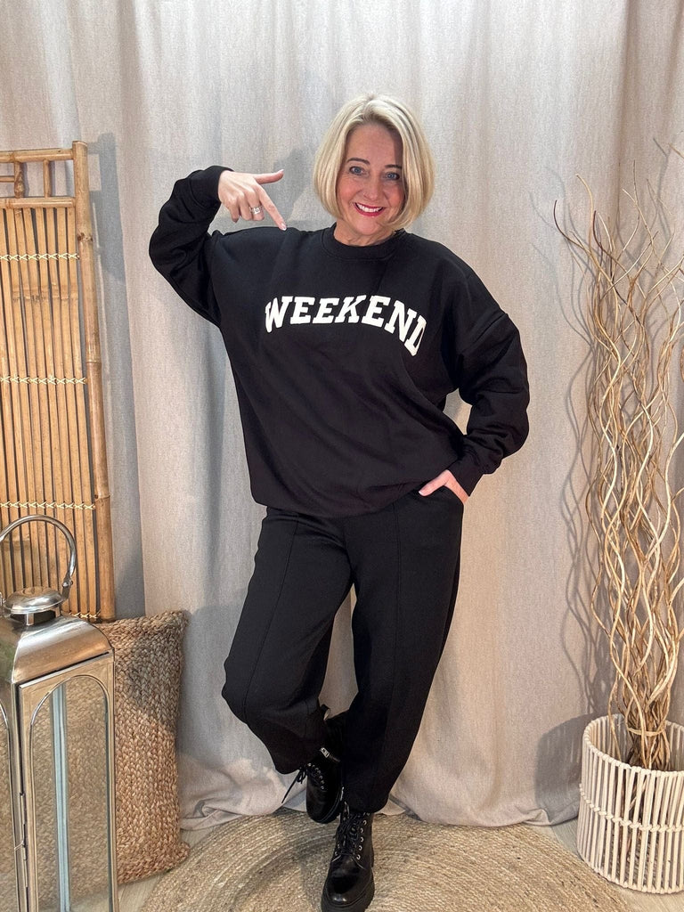 Weekend Applique Slogan Fleece Backed Sweatshirt Be You Lifestyle Boutique