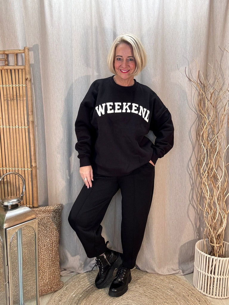 Weekend Applique Slogan Fleece Backed Sweatshirt Be You Lifestyle Boutique