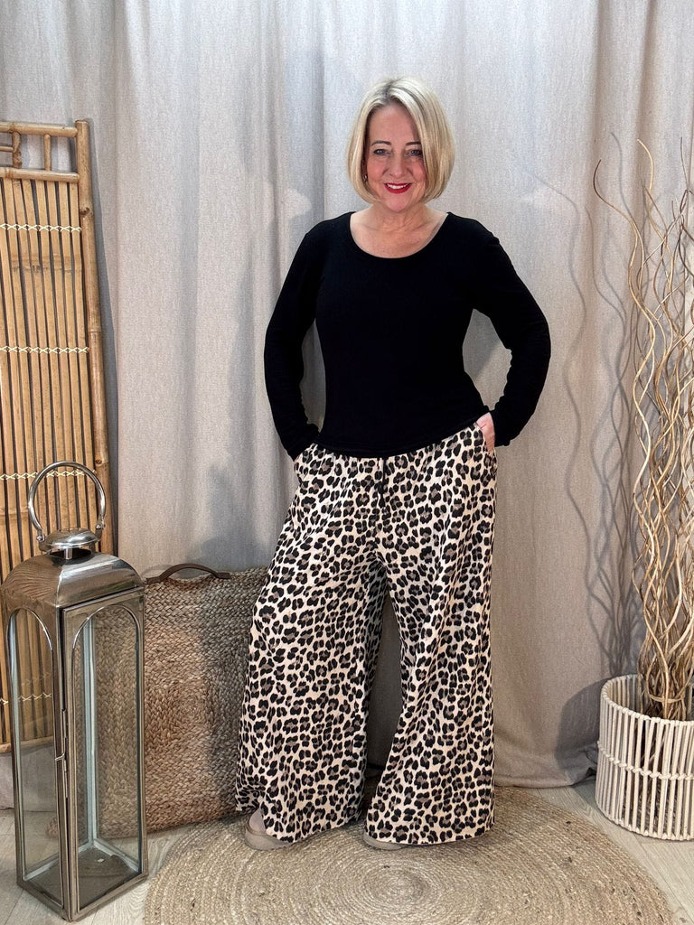 Wide Leg Leopard Print Joggers With Raw Edge Hem Be You Lifestyle Boutique One Size