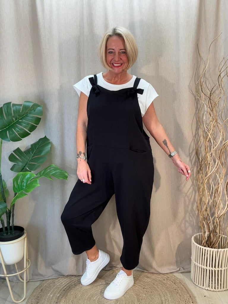 Women’s Knotted Jersey Dungarees With Pockets Be You Lifestyle Boutique One Size / Black