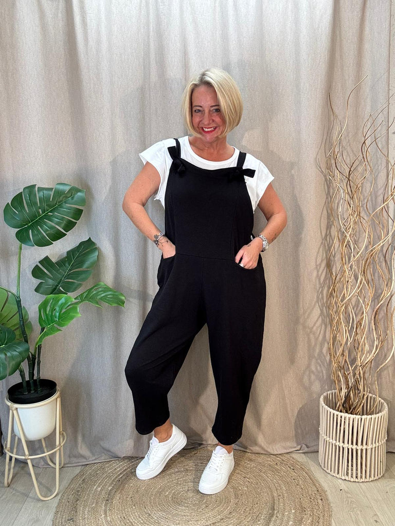 Women’s Knotted Jersey Dungarees With Pockets Be You Lifestyle Boutique One Size / Black