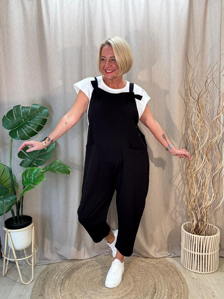 Women’s Knotted Jersey Dungarees With Pockets Be You Lifestyle Boutique One Size / Black