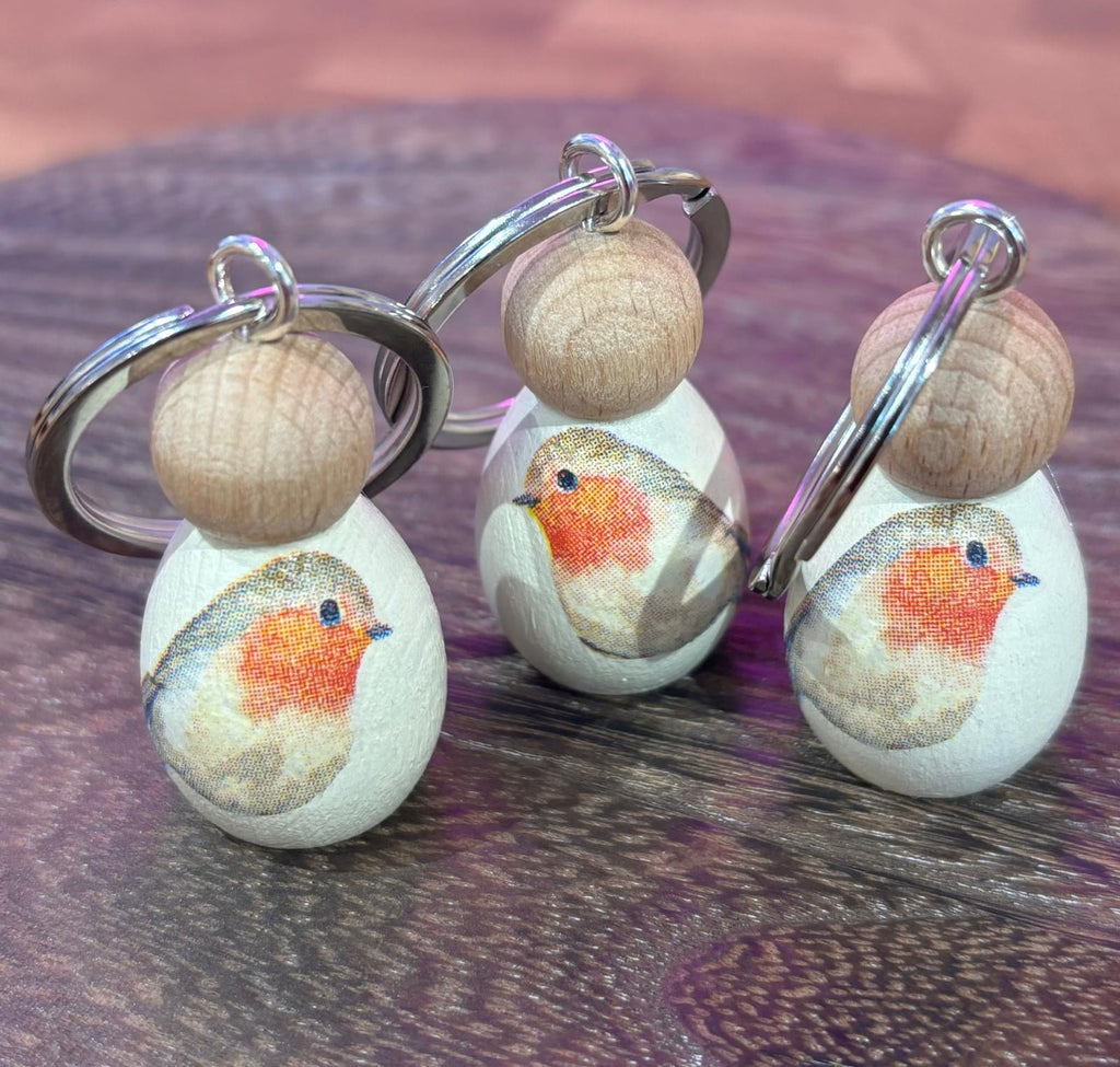 Handmade wooden Keyring with robin