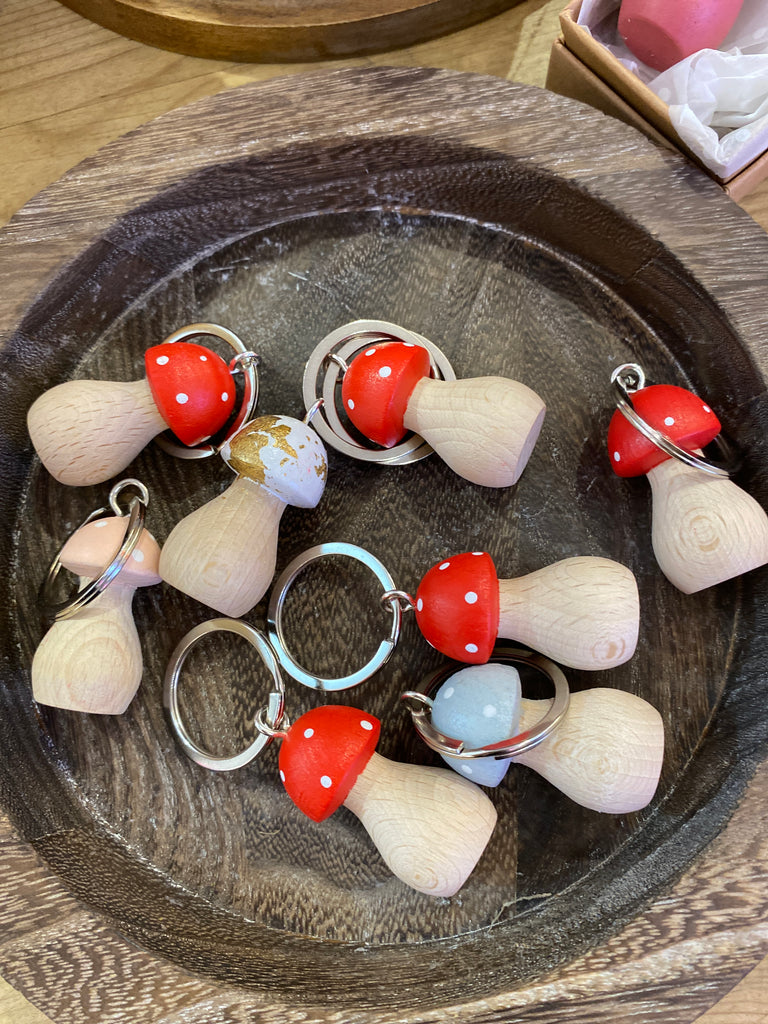 cute wooden handmade keyring toadstools