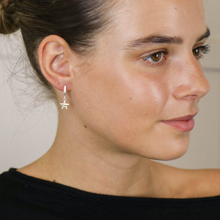 Worn Beaten Star Hoop Droplet Earrings By POM Gift 04215 POM
