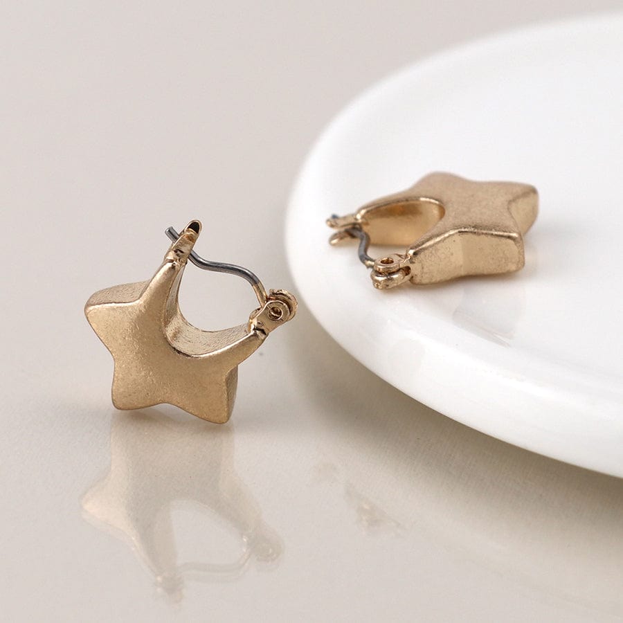 Worn Gold Chunky Star Creole Hoop  Earrings By POM 04516 POM