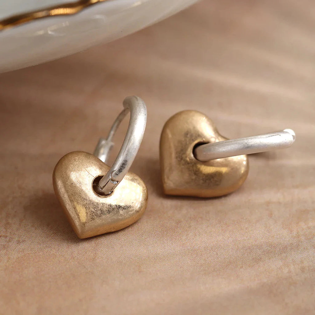 Worn Silver Heart Hoop Earrings By POM