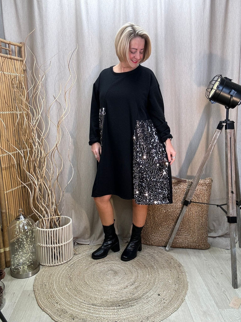 Zip & Sequin Insert Cocoon Tunic Dress Be You Lifestyle Boutique