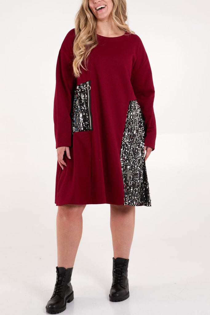 Zip & Sequin Insert Cocoon Tunic Dress Be You Lifestyle Boutique One Size / Burgundy